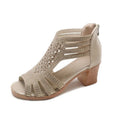 Roman block heel non-slip mother shoes in black with artificial PU upper and rubber sole, fish mouth toe