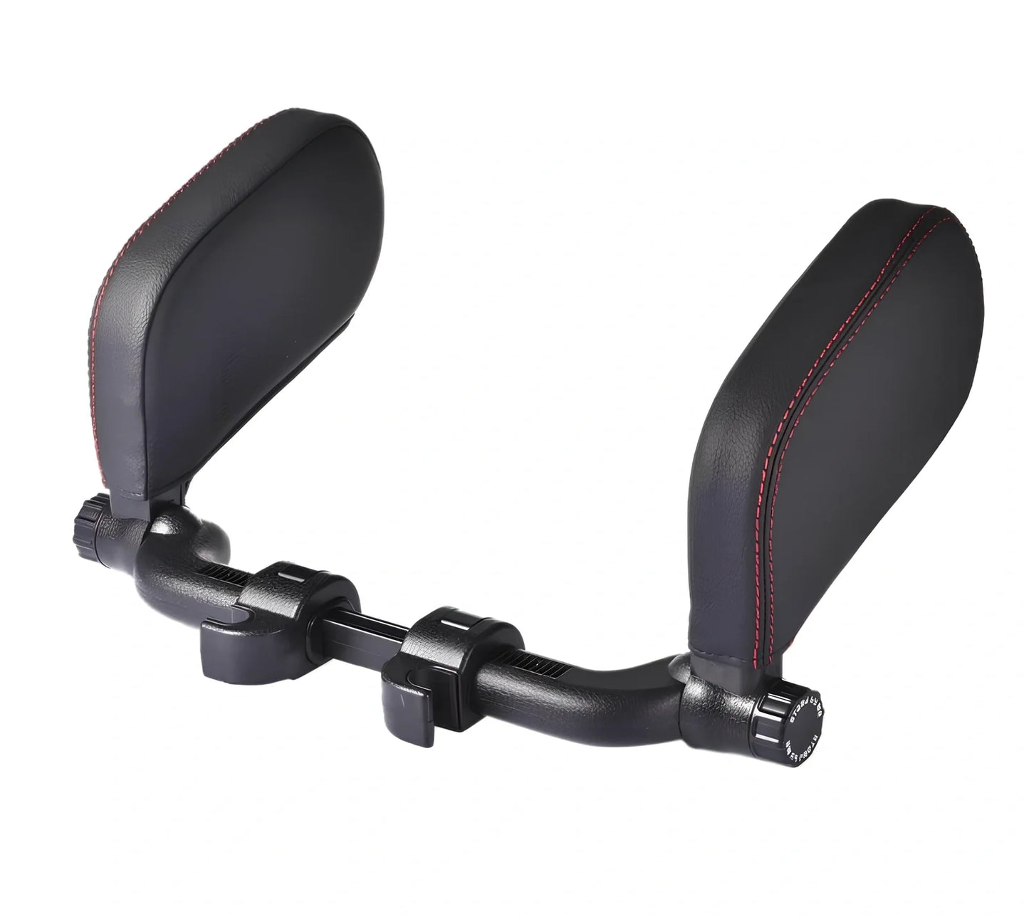 Adjustable car headrest pillow with 36cm bracket and 14cm rotating PU leather cushion