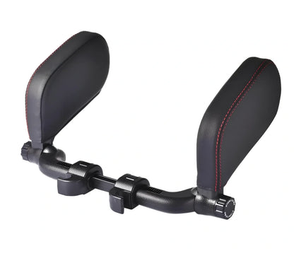 Adjustable car headrest pillow with 36cm bracket and 14cm rotating PU leather cushion