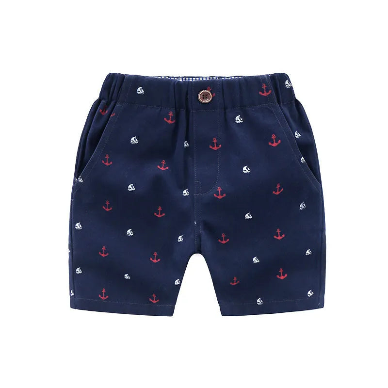 Children's cotton beach shorts in khaki with elastic waistband