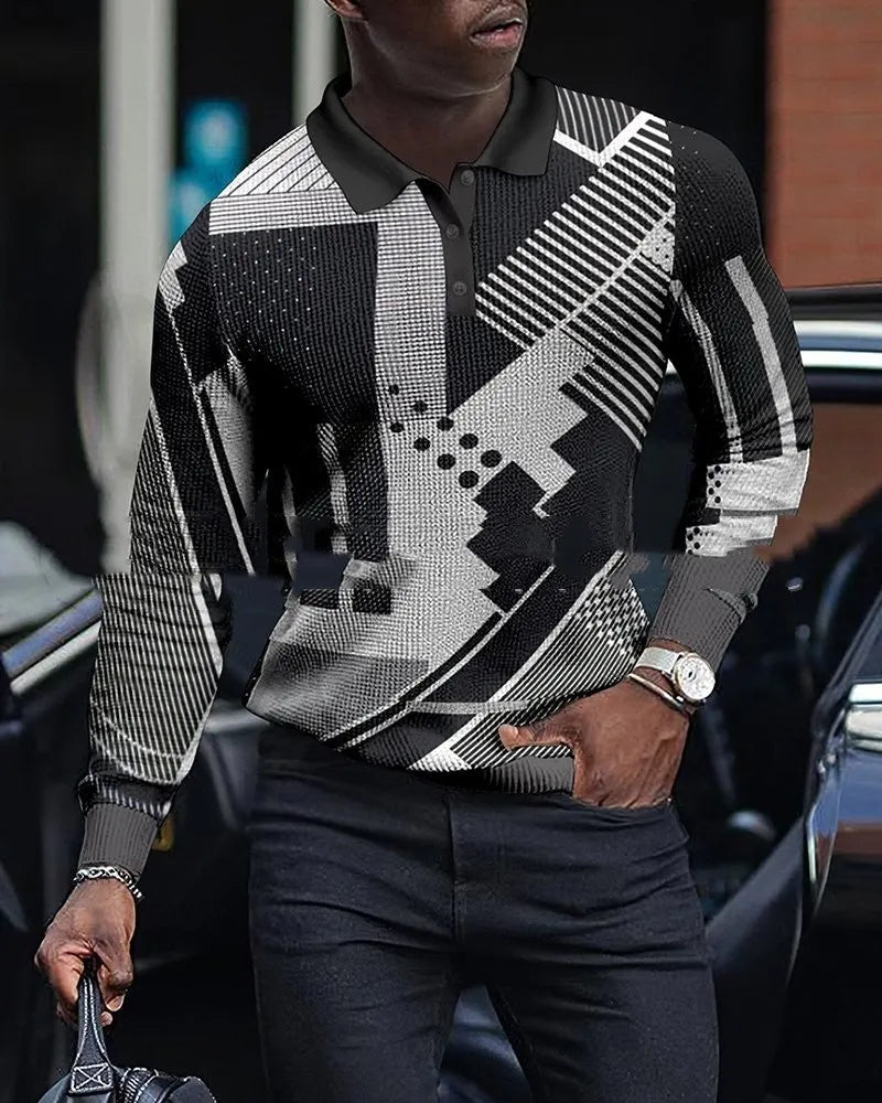 Casual lapel pullover for men with digital print, loose fit, cotton blend, available in multiple colours and sizes S-6XL