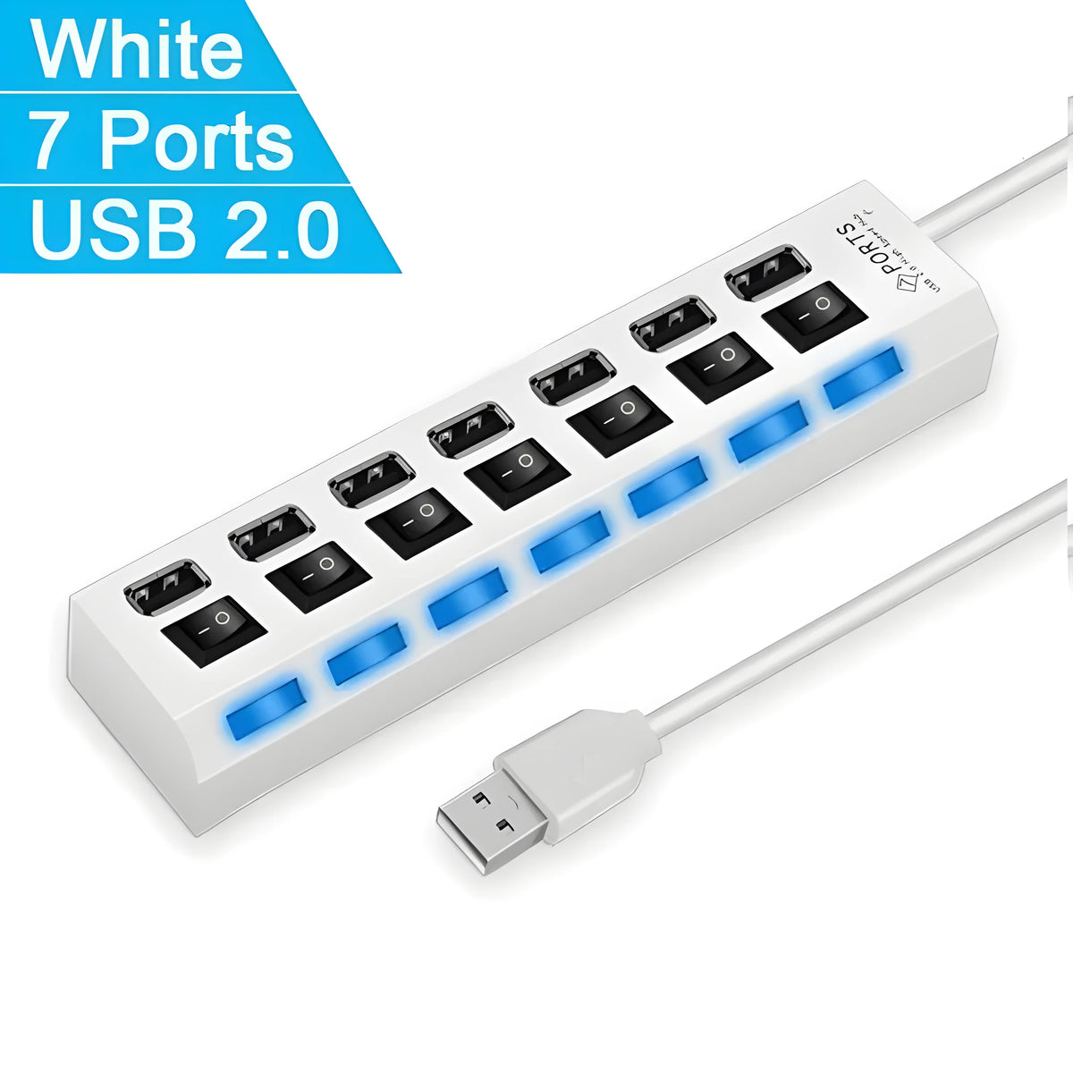 Black and white USB switch hub for laptop with 4 and 7 port options