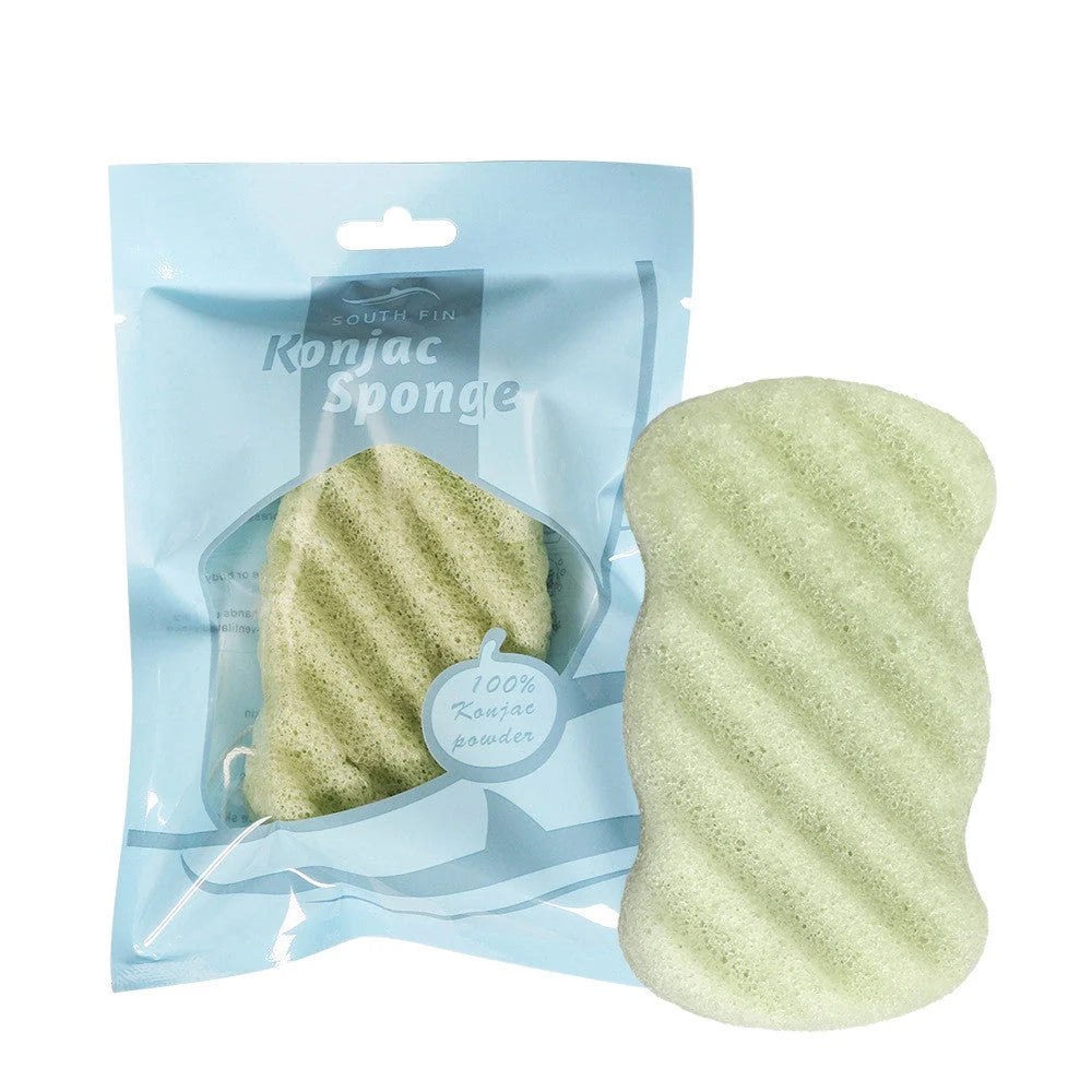 Natural konjac shower gel sponge for sensitive skin, available in multiple colours