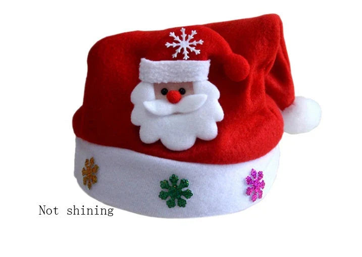 Christmas LED Luminous Hat in red with cartoon applique, available in child and adult sizes