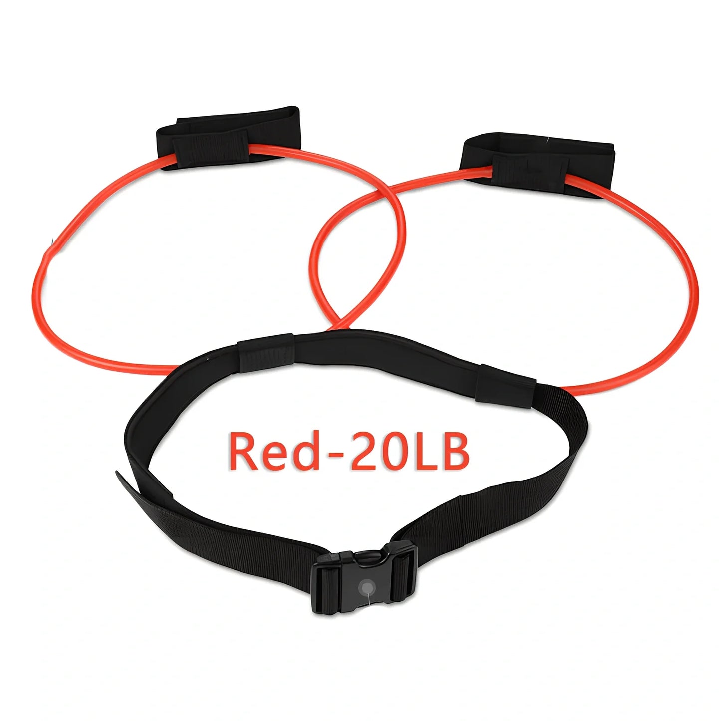 Women's adjustable waist resistance band with colour-coded latex tubes and pedal exerciser foot straps