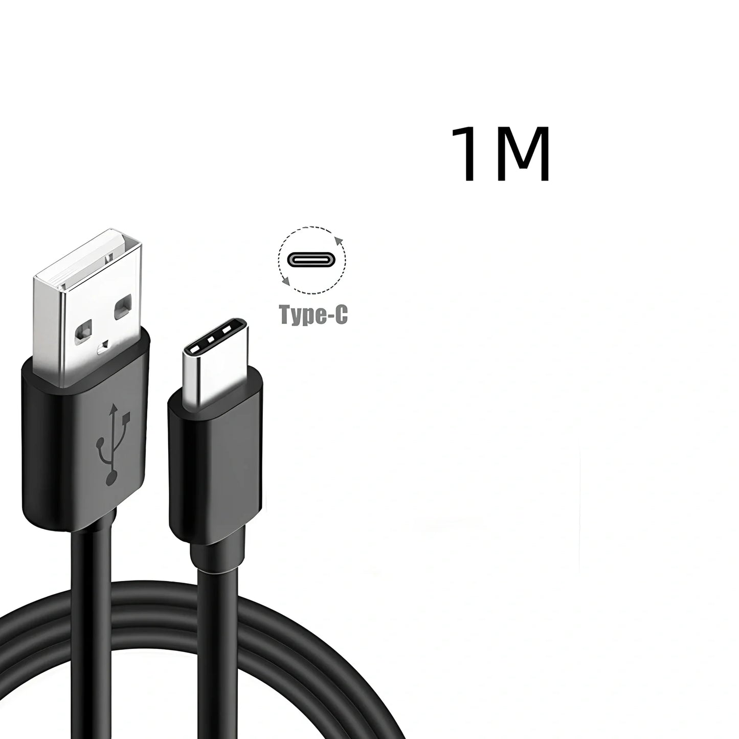 Black 1.2m fast charging Type-C cable with EU adapter, 18W output for quick device power-up