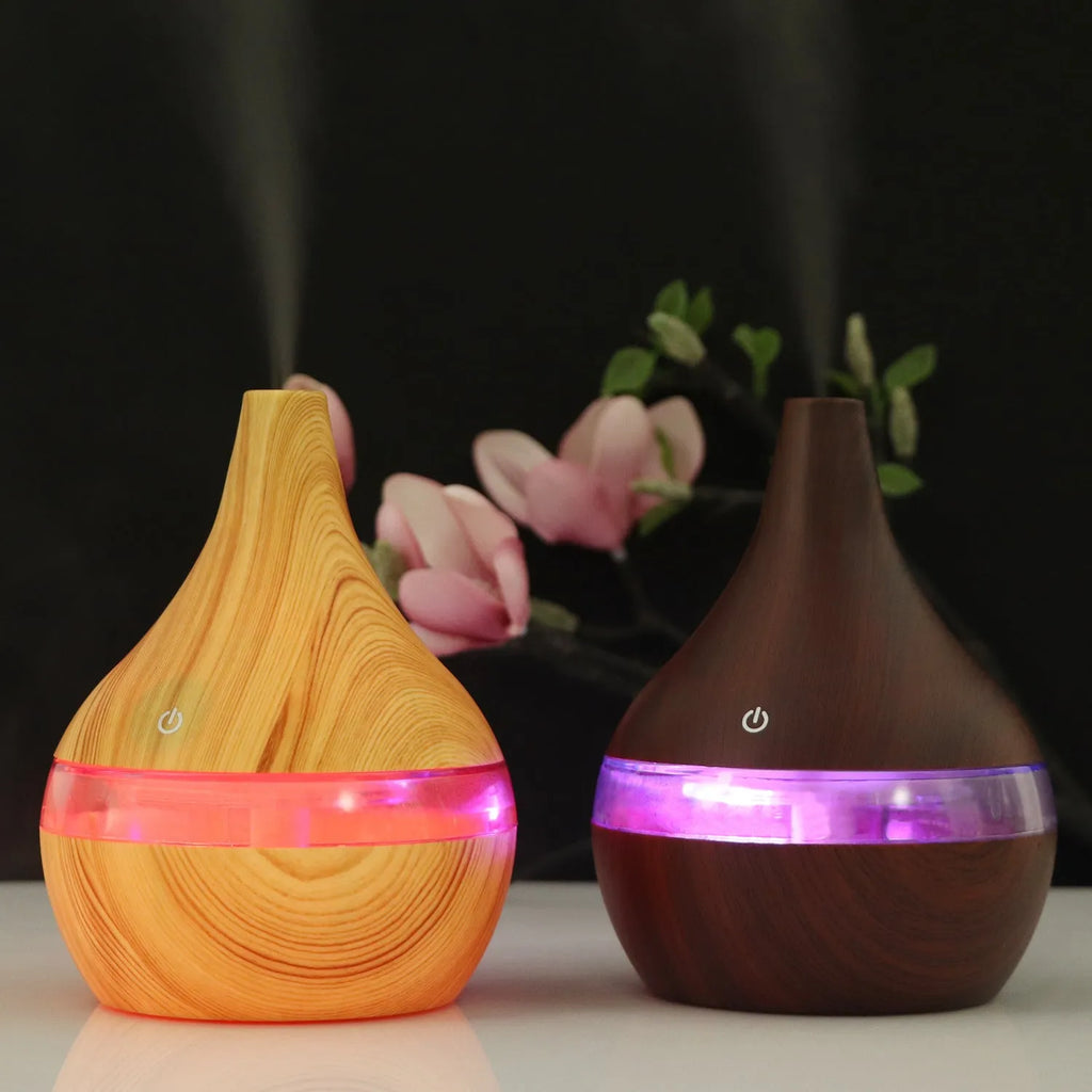 USB mini air purifier humidifier with wood grain finish and remote control