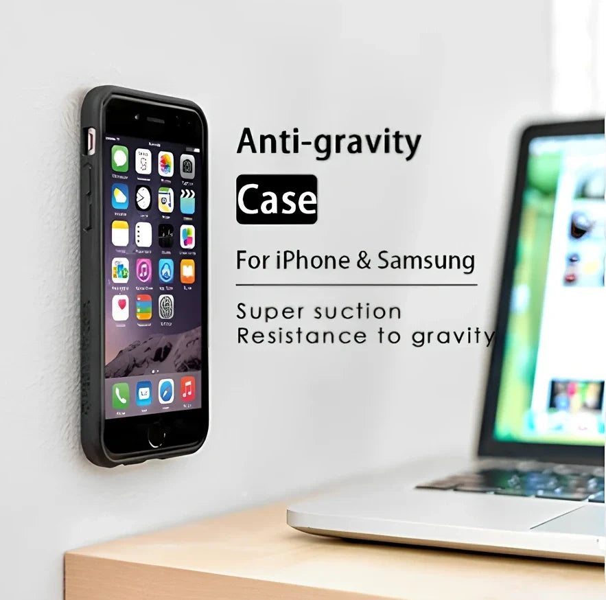 Black anti-gravity nano-adsorption phone case sticking to glass surface, compatible with iPhone 13 Pro Max, TPU-PC material