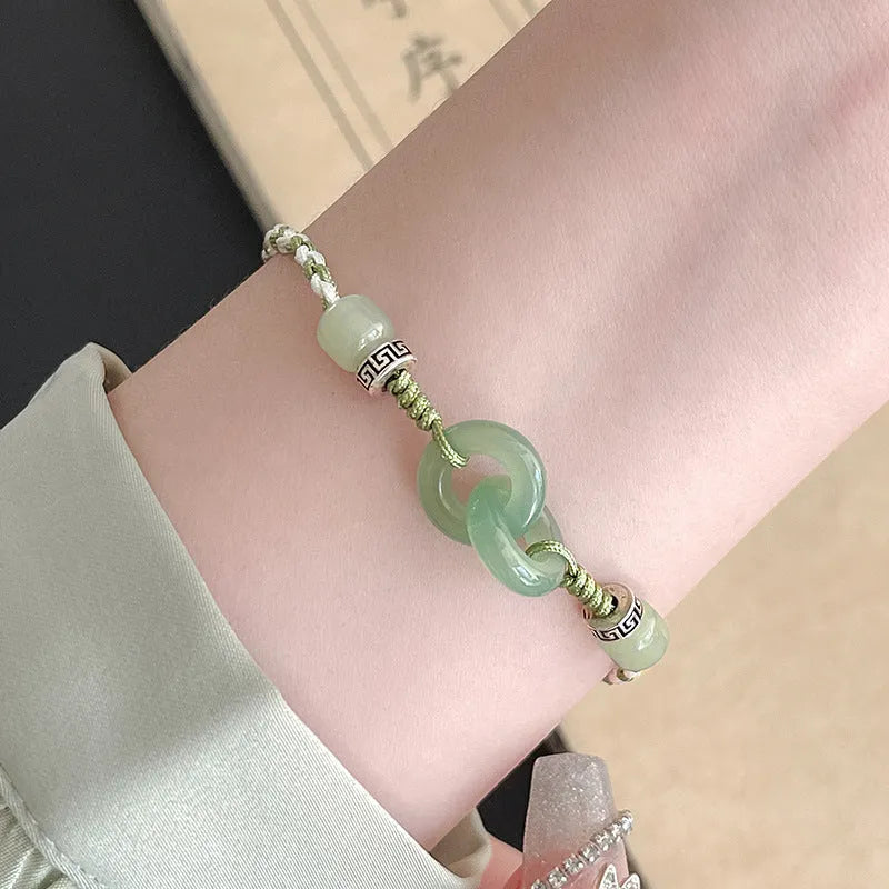 Jade peace buckle women's bracelet with double ring design in electroplated copper construction