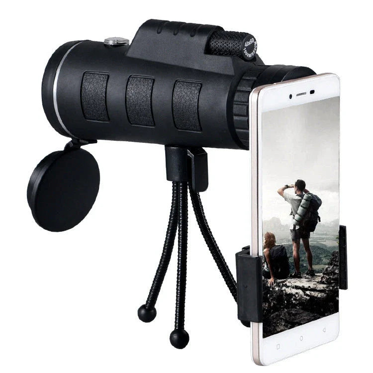 40x60 monocular telescope with compass and phone clip, compact and lightweight for outdoor use