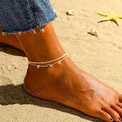 Women's waterproof heart-shaped zircon anklet in gold and silver