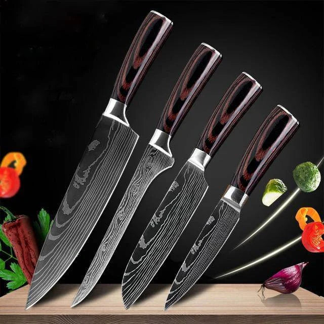 Premium stainless steel kitchen knife set with razor-sharp blades and ergonomic handles for precise cutting and slicing