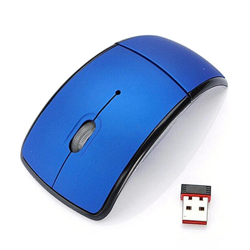 Wireless foldable mouse in various colours, showcasing compact and portable design
