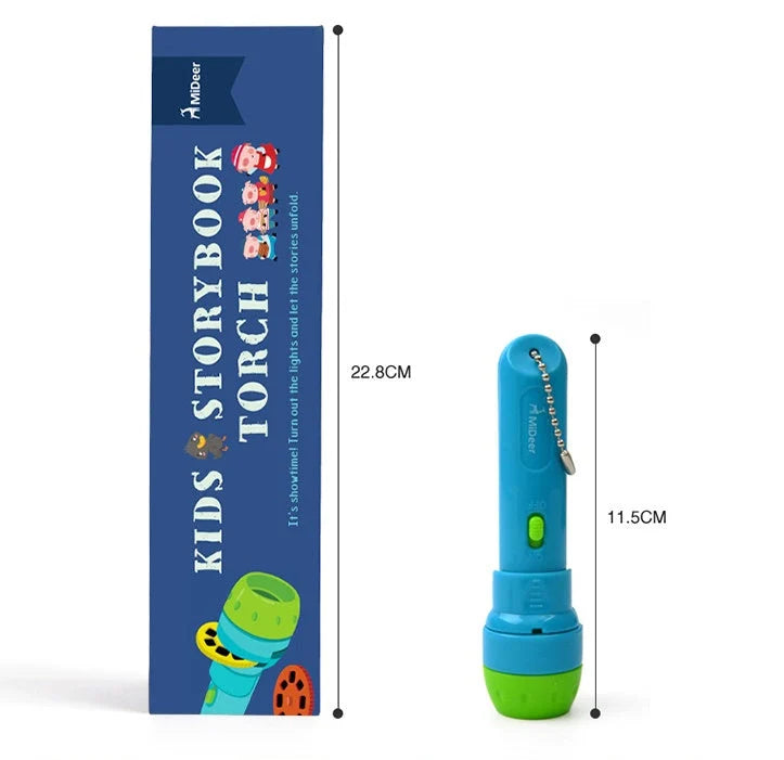 Interactive LED projection flashlight toy with fairy tale story cards for children