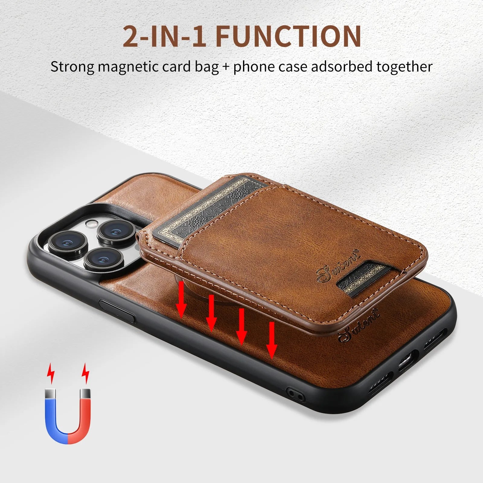 MagSafe silicone iPhone case with rear magnetic card holder in oil wax finish colours.