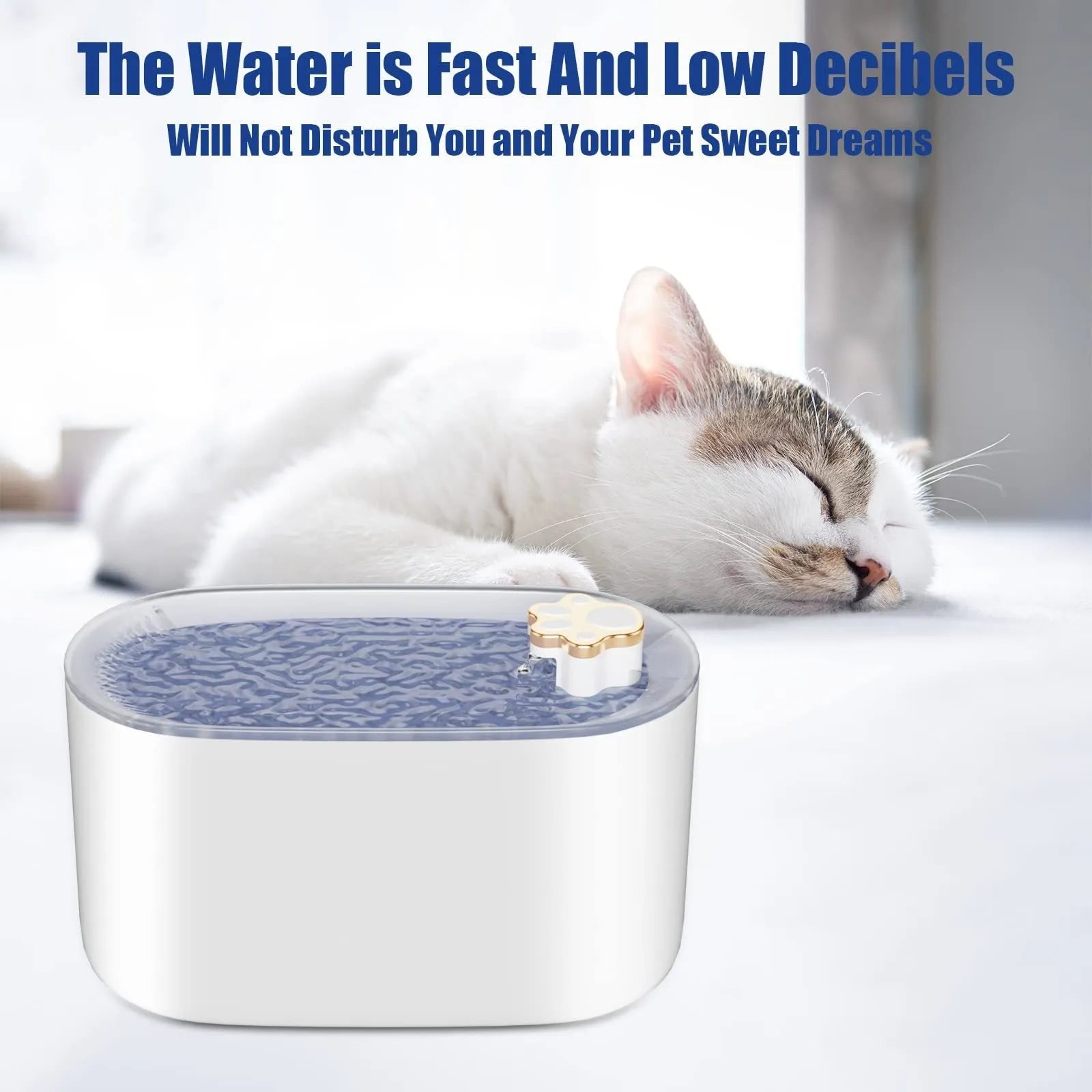 Berlin blue pet water fountain with 3 litre capacity, quiet pump, and triple filter for cats and dogs