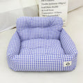 Stain-resistant cloth dog car nest in grey or blue plaid, sizes 40cm or 55cm