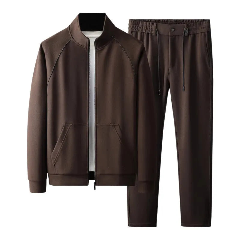 Men's stand collar sports suit two-piece set in slim fit with coat and trousers