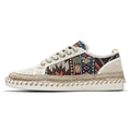 Men's beige and black casual cloth shoes with round toe design for summer