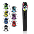 Black rechargeable eye massager with red and blue light therapy on a face