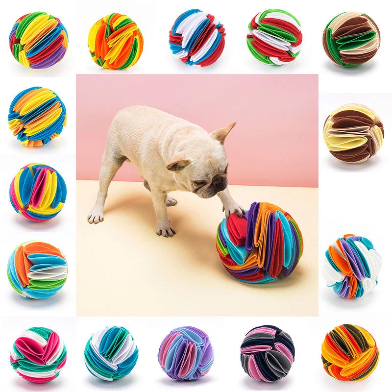 Foldable Dog Snuffle Ball in various colors for pet training and feeding