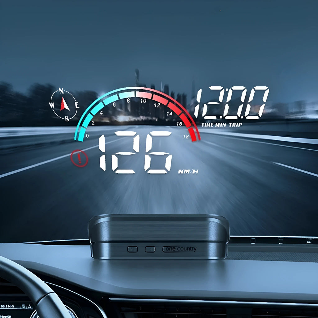 Black universal head-up display car projector unit for speed and compass projection on dashboard