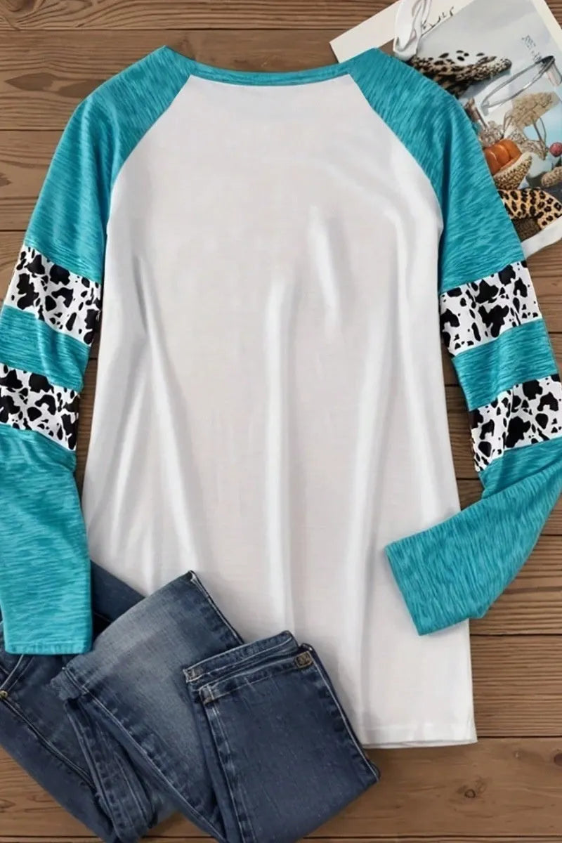 Sky blue Halloween T-shirt with white 3D pumpkin print, long sleeves, regular fit.