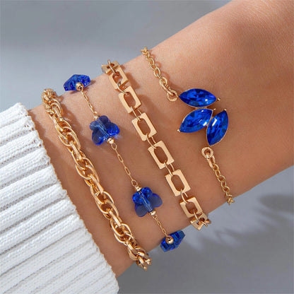 4-piece blue flower and butterfly bracelet set with rhinestones for Valentines Day