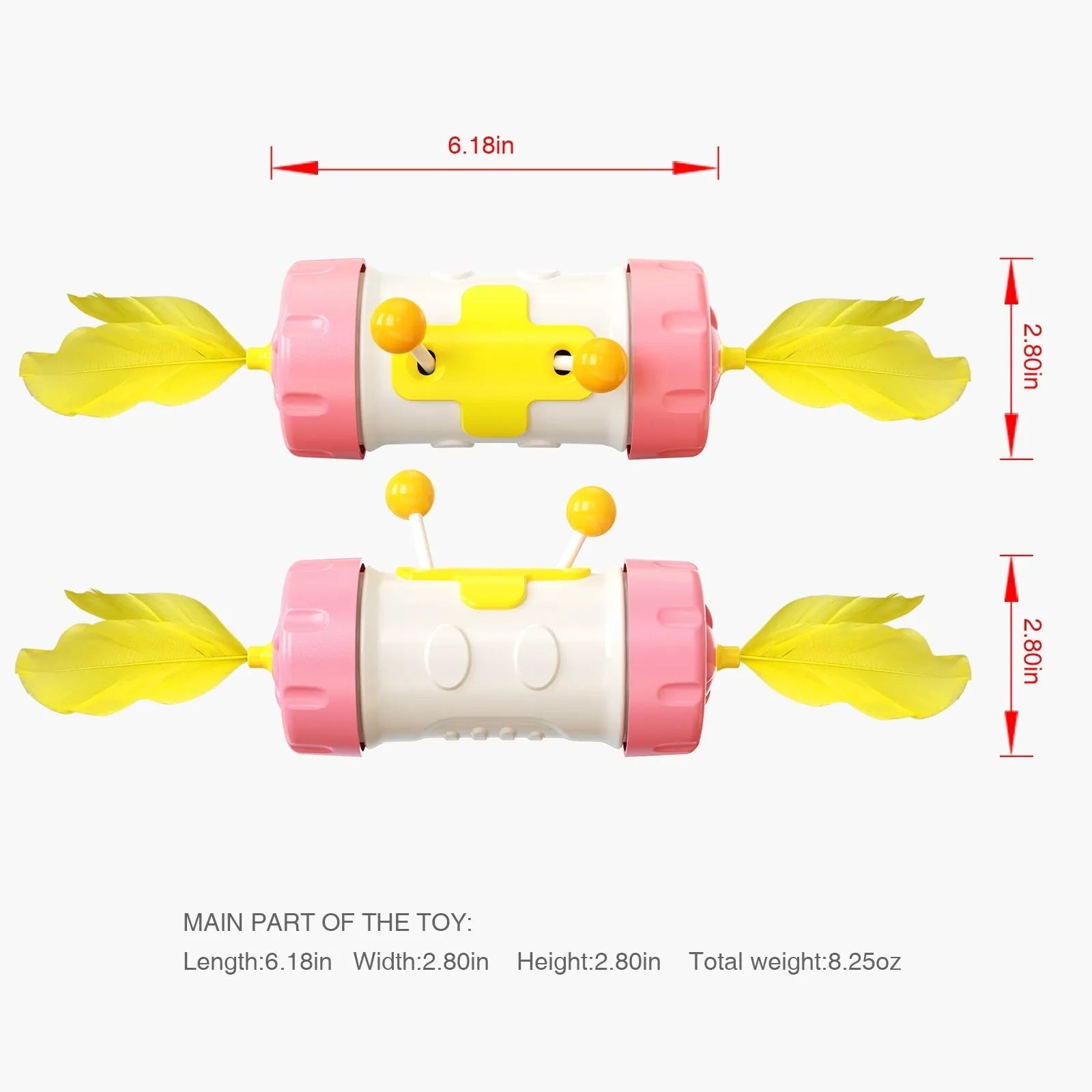 Cat toy stick pole with feather tumbler ball in multiple colour options