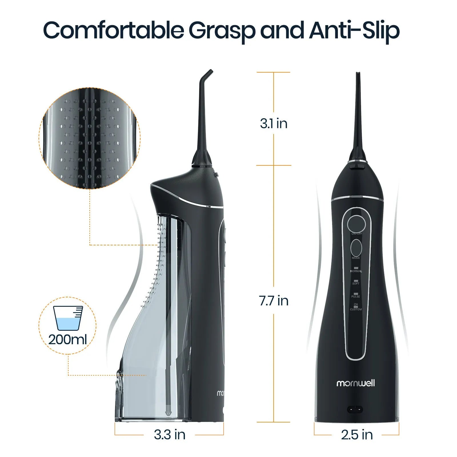 Black Prooral Mornwell portable oral irrigator with water reservoir and charging base
