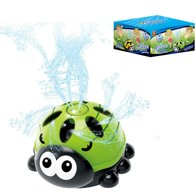 Colorful outdoor sprinkler toy with various water spray designs for backyard summer fun