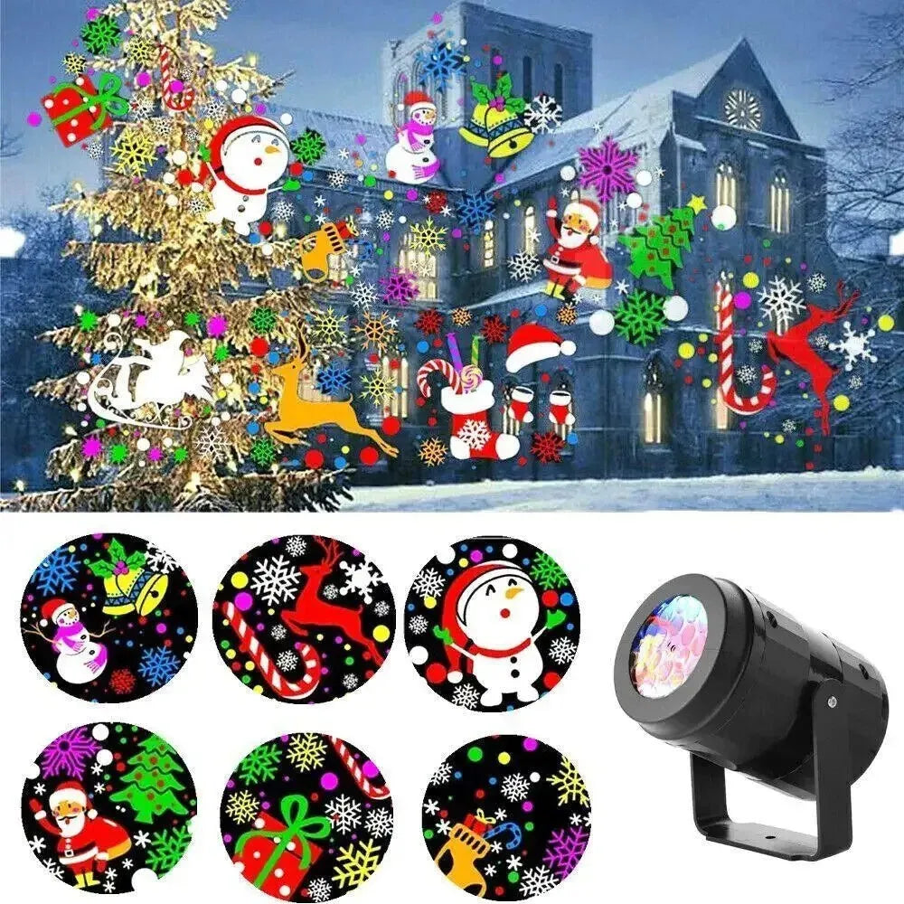 LED Christmas snowflake projection light projecting festive patterns onto wall for holiday decoration