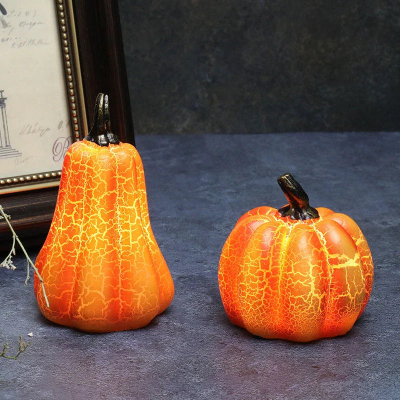 Realistic resin pumpkin lantern with LED lights, perfect for Halloween decor and celebrations