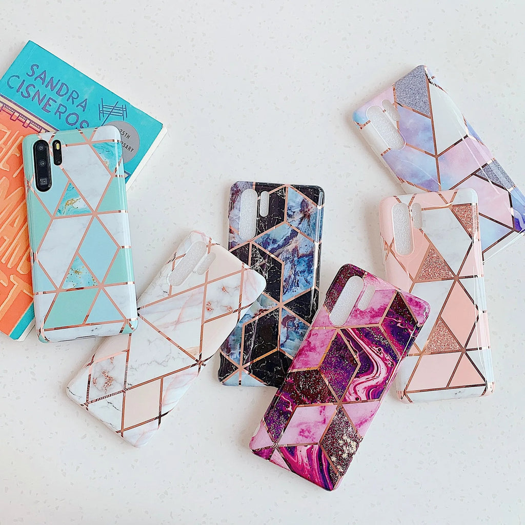 Electroplated marble mobile phone case in TPU back cover style for Huawei and Samsung smartphones