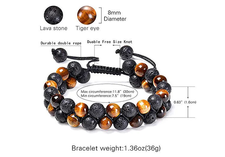 Tiger eye agate couple bracelets with matte black beads in geometric European-American design