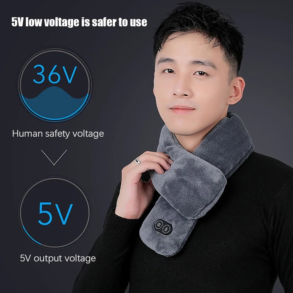 USB heated scarf in various colours offering adjustable warmth and massage for neck pain relief