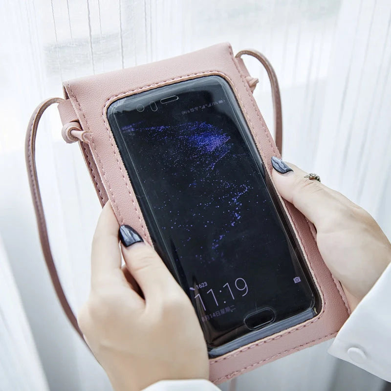 Cross Body Mobile Phone Bag with clear touch screen window in various colors