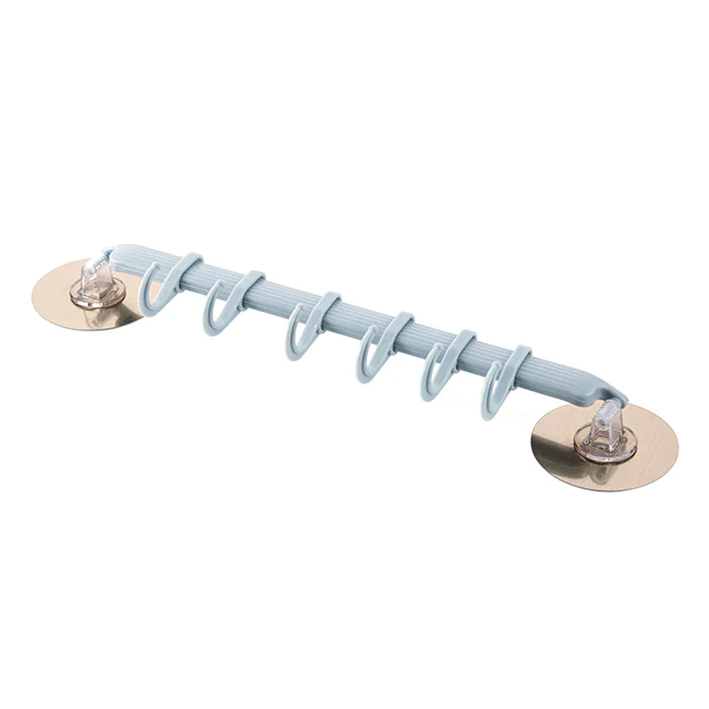 Stylish adhesive wall hooks with six rotating links for seamless, nail-free storage in the kitchen, bathroom, or any room of the Kiwi home