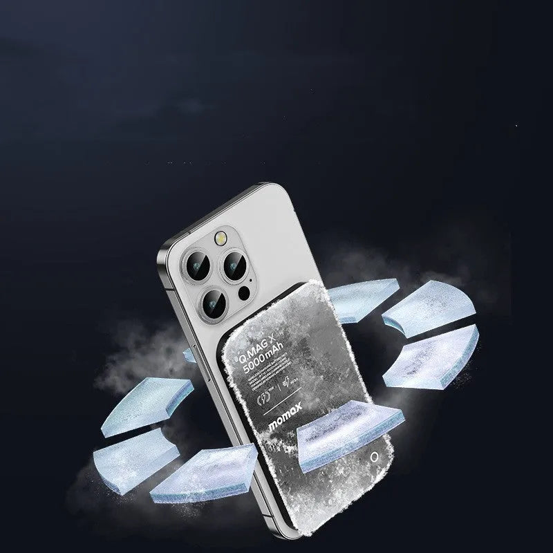 Titanium gold magnetic wireless power bank with alloy metal shell.