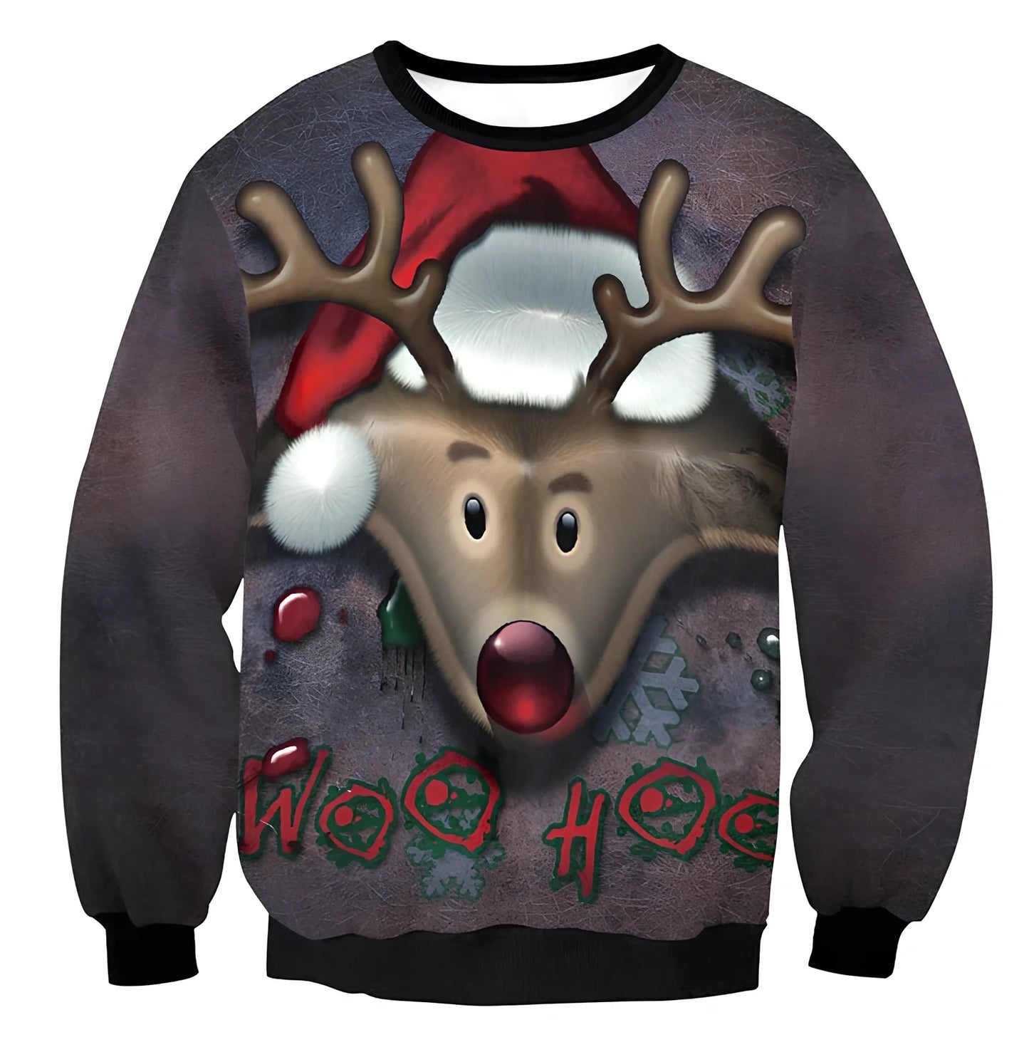 Cartoon Vacation Santa Elf pullover in cotton, full sleeves 60-70cm, O-neck for women and men, casual winter top sizes S-XL