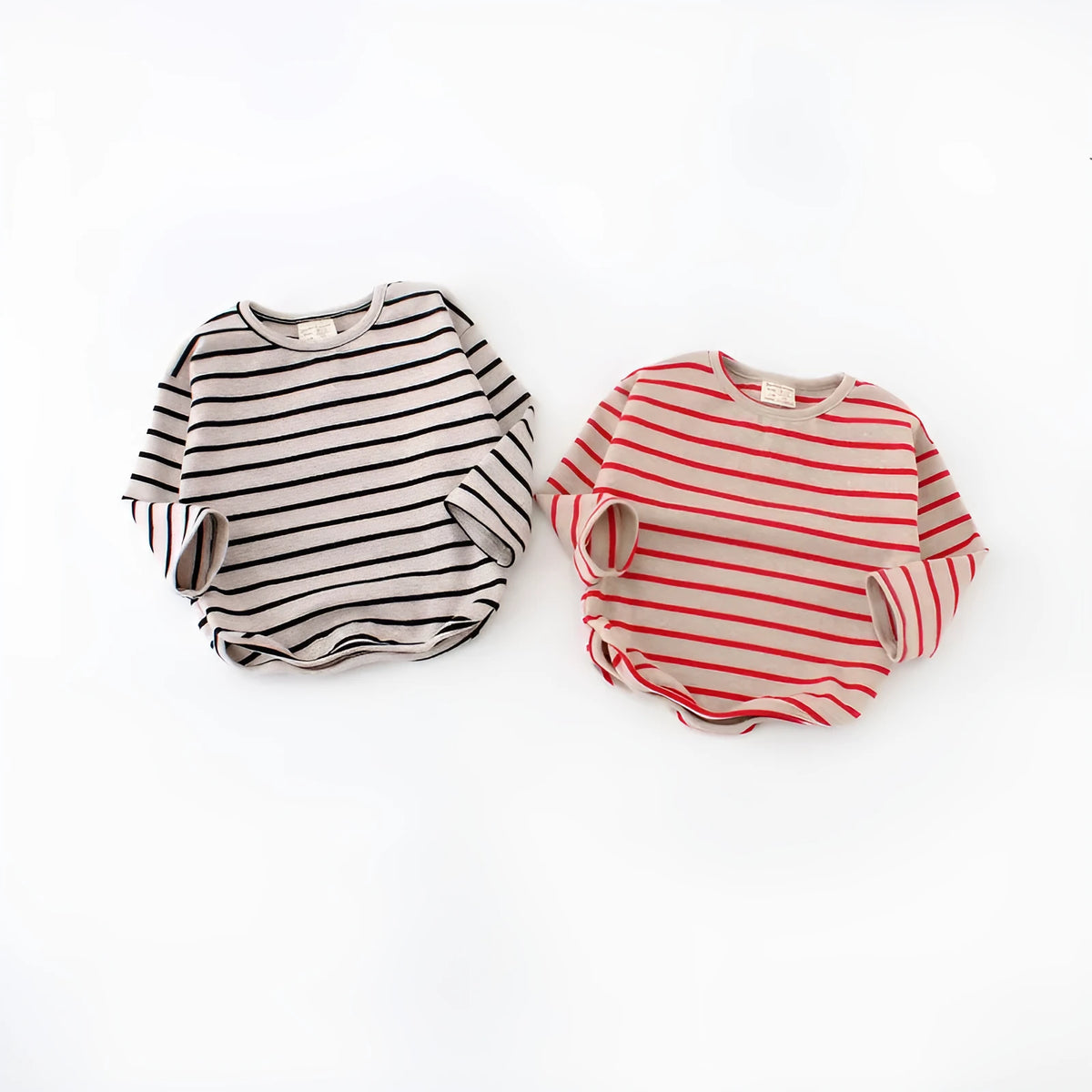 Cotton striped long sleeve t-shirt for baby girls in black or red with Asian sizing
