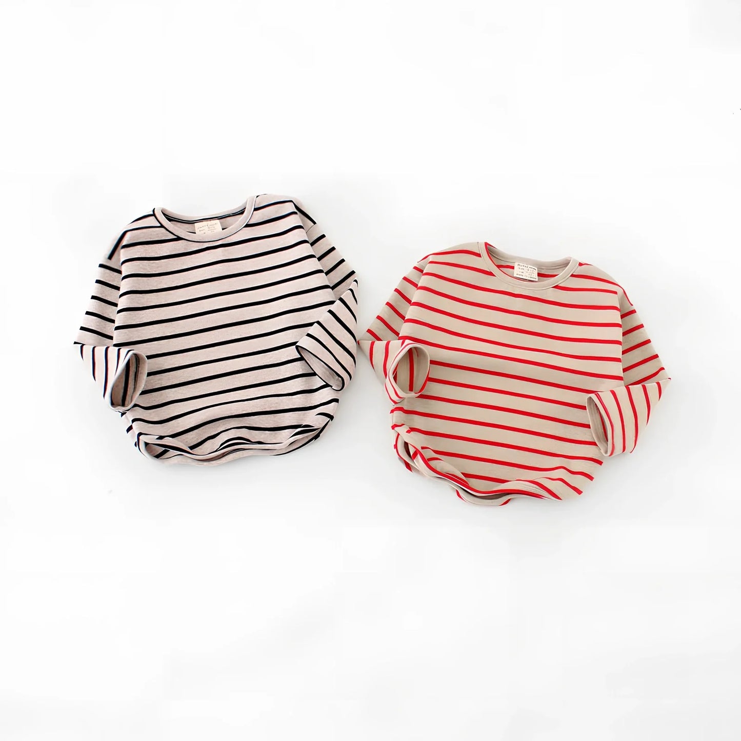 Black or red striped 100% cotton long sleeve T-shirt for baby girls, sizes 80-104 with lengths 34-43cm