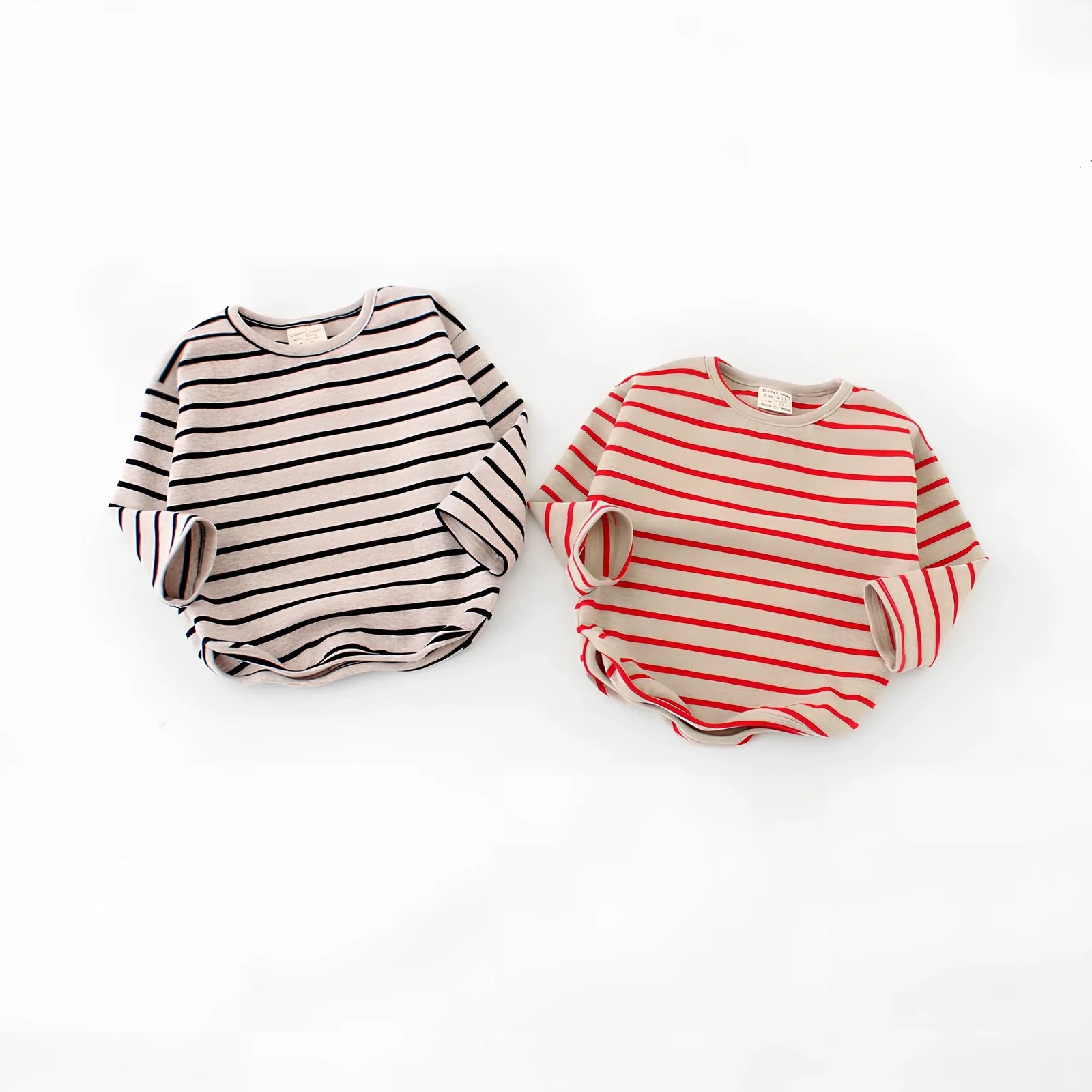 Black or red striped 100% cotton long sleeve T-shirt for baby girls, sizes 80-104 with lengths 34-43cm