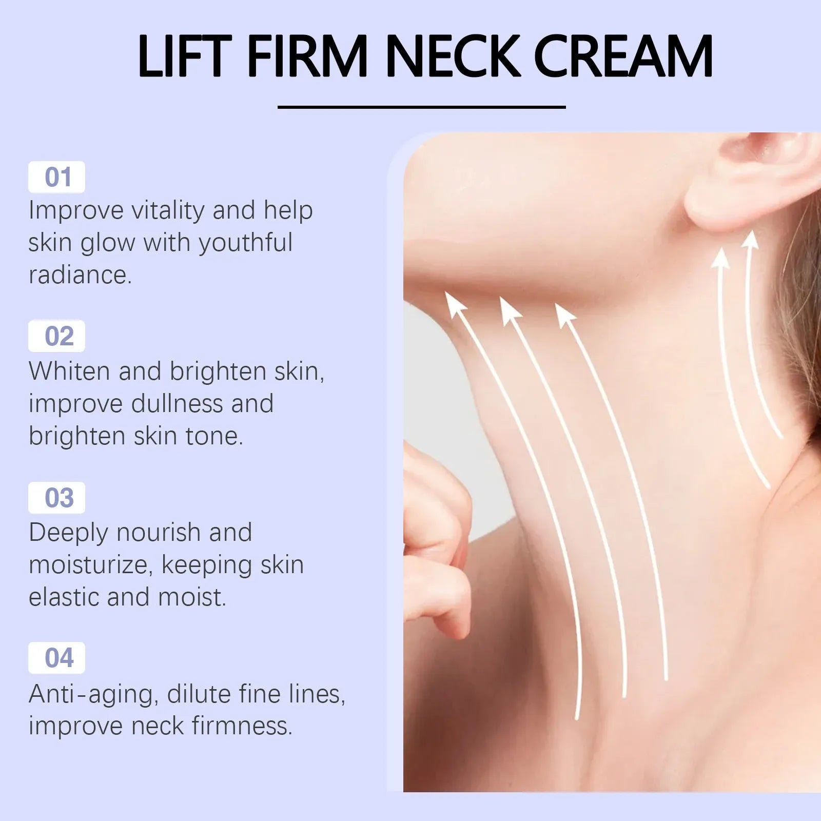 A 50g jar of neck skin cream for moisturising and firming, showing the compact 6x6x3.8 cm size.