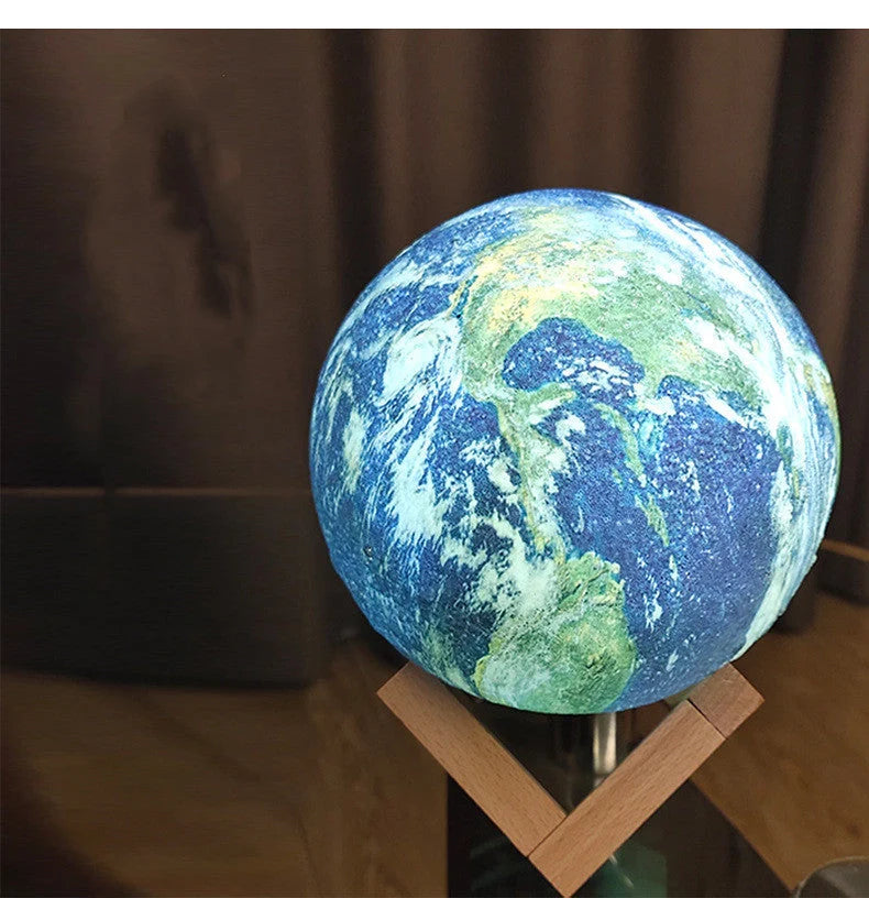 3D Print Lamp Moon Earth Lamp with detailed mountain relief and LED lighting