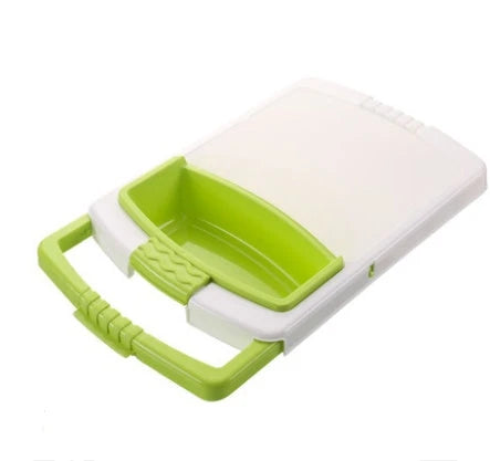 Premium polypropylene cutting board with stackable design, available in gray, blue, and green color options