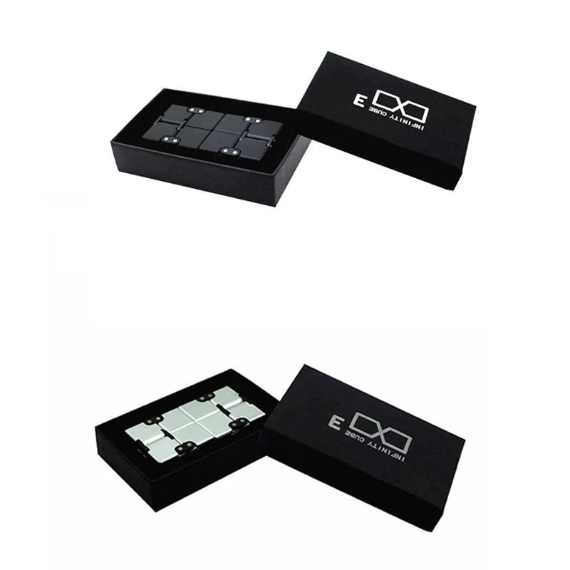 Infinity Cube Educational Toy in zinc alloy, available in multiple colours for focus enhancement and stress relief.
