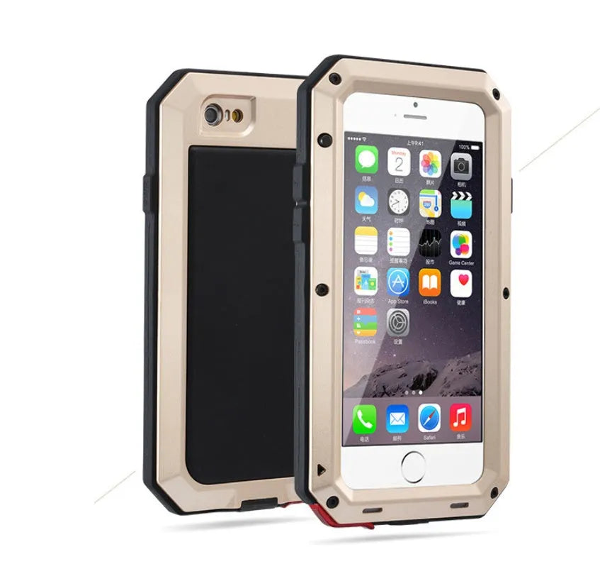 Aluminium alloy anti-drop phone case in black, compatible with iPhone and Samsung Galaxy models