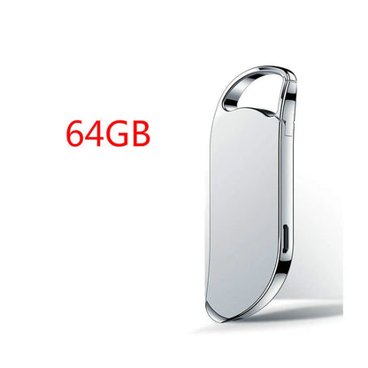 Keychain Digital Voice Recorder in black and silver with voice-activated recording feature