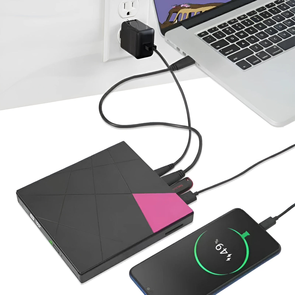 USB external DVD burner with card reader in rose gold, compact 152x142x20mm size